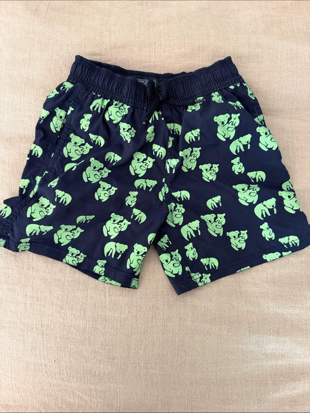 Vilebrequin Navy Swim Trunks with Neon Green Koala Print